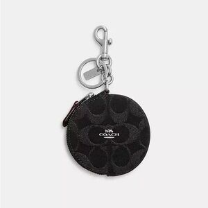 NWT!COACH CIRCULAR COIN POUCH IN SIGNATURE DENIM (COACH CP887) SILVER/BLACK